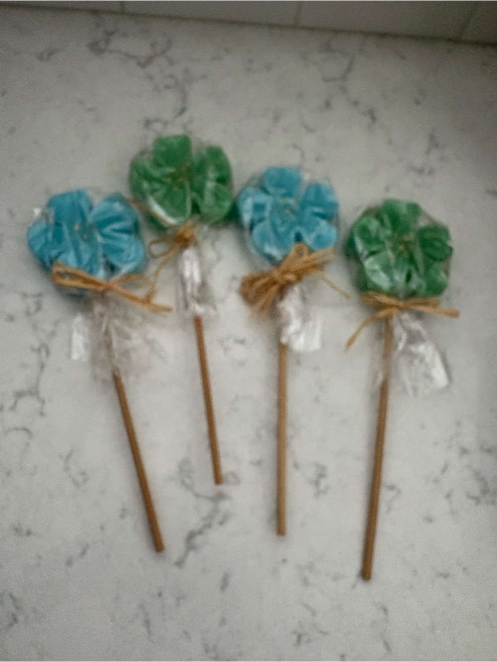 Tag Blue and Green Flower Lollipop Pick Candles - Home Party Supplies